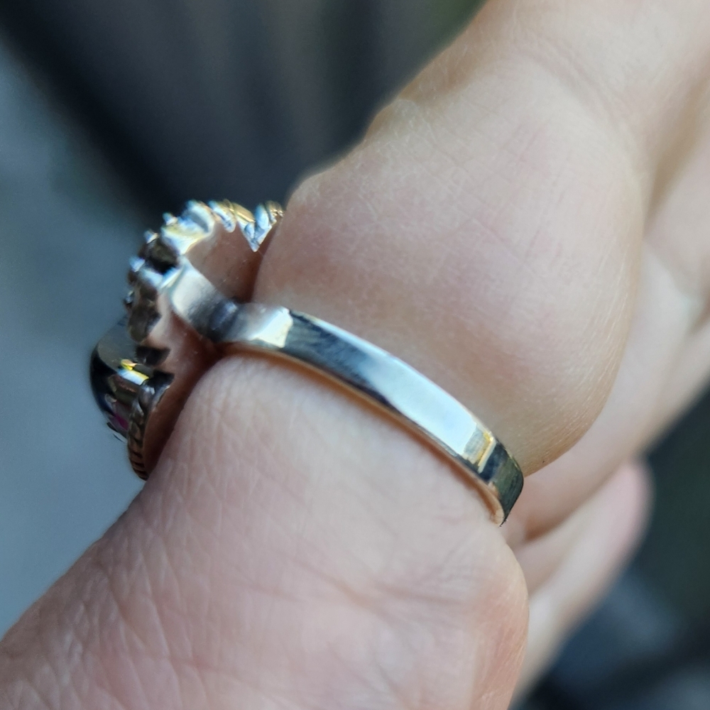 Handmade Sterling Silver 925 Palm Root Agate Crescent Moon Flower Ring Size 8 - Picture 4 of 10